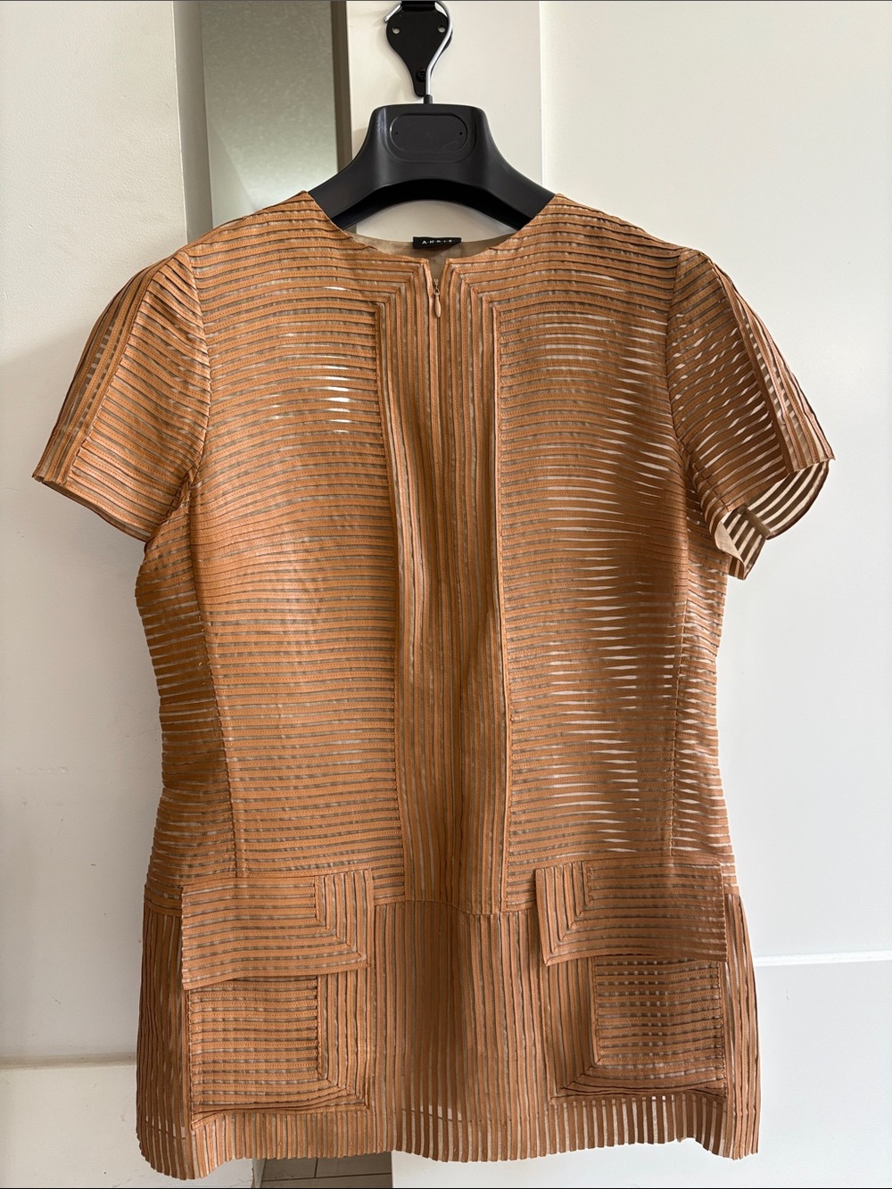 AKRIS Leather & Silk Shadow Striped Tunic s10
